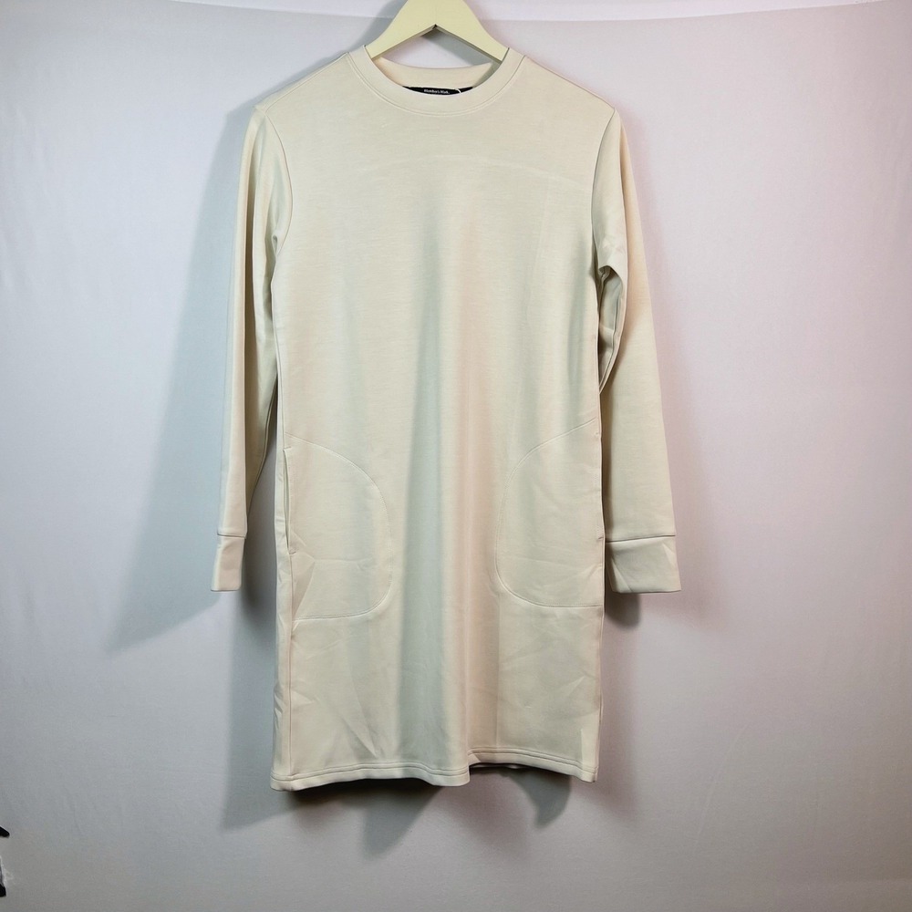 Member's Mark Womens Sandwash Dress Cream Long Sleeve Relaxed Fit XS